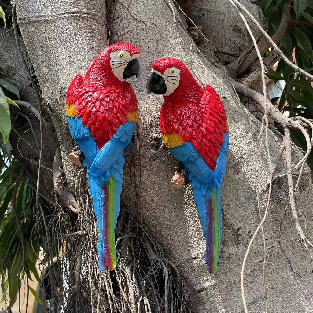 2pcs or 1pc Lifelike Red & Blue Parrot Statue - Realistic Hanging Garden Decor with Expressive Eyes & Feathers, Weather-Resistant Resin Construction for Outdoor/Indoor - Easy Hanging Hooks, No Electricity Needed - Perfect for House Of Avana [[SKU:HOA-GSC-401]]