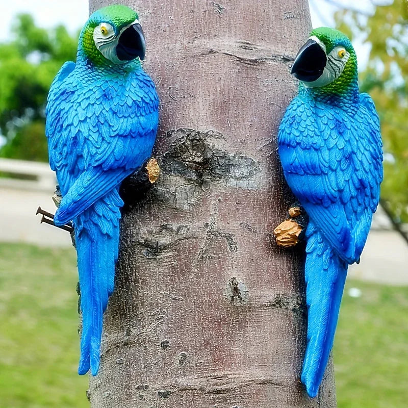 2pcs or 1pc Lifelike Red & Blue Parrot Statue - Realistic Hanging Garden Decor with Expressive Eyes & Feathers, Weather-Resistant Resin Construction for Outdoor/Indoor - Easy Hanging Hooks, No Electricity Needed - Perfect for House Of Avana [[SKU:HOA-GSC-401]]