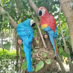 2pcs or 1pc Lifelike Red & Blue Parrot Statue - Realistic Hanging Garden Decor with Expressive Eyes & Feathers, Weather-Resistant Resin Construction for Outdoor/Indoor - Easy Hanging Hooks, No Electricity Needed - Perfect for House Of Avana [[SKU:HOA-GSC-401]]