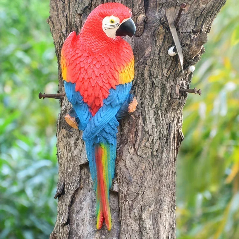 2pcs or 1pc Lifelike Red & Blue Parrot Statue - Realistic Hanging Garden Decor with Expressive Eyes & Feathers, Weather-Resistant Resin Construction for Outdoor/Indoor - Easy Hanging Hooks, No Electricity Needed - Perfect for House Of Avana [[SKU:HOA-GSC-401]]
