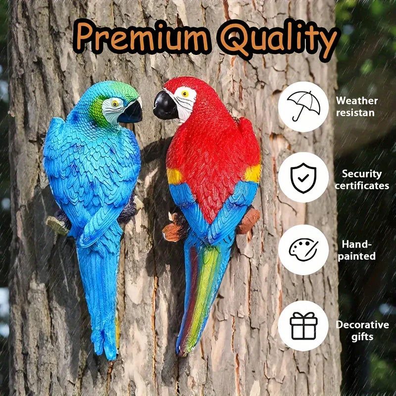 2pcs or 1pc Lifelike Red & Blue Parrot Statue - Realistic Hanging Garden Decor with Expressive Eyes & Feathers, Weather-Resistant Resin Construction for Outdoor/Indoor - Easy Hanging Hooks, No Electricity Needed - Perfect for House Of Avana [[SKU:HOA-GSC-401]]
