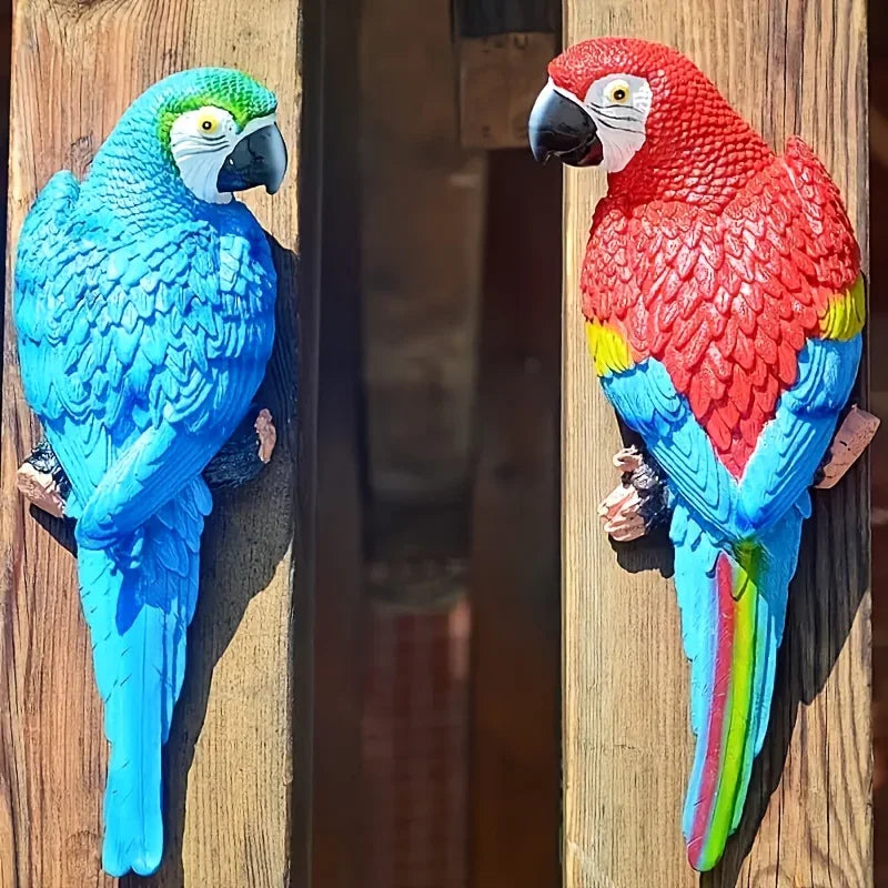 2pcs or 1pc Lifelike Red & Blue Parrot Statue - Realistic Hanging Garden Decor with Expressive Eyes & Feathers, Weather-Resistant Resin Construction for Outdoor/Indoor - Easy Hanging Hooks, No Electricity Needed - Perfect for House Of Avana [[SKU:HOA-GSC-401]]
