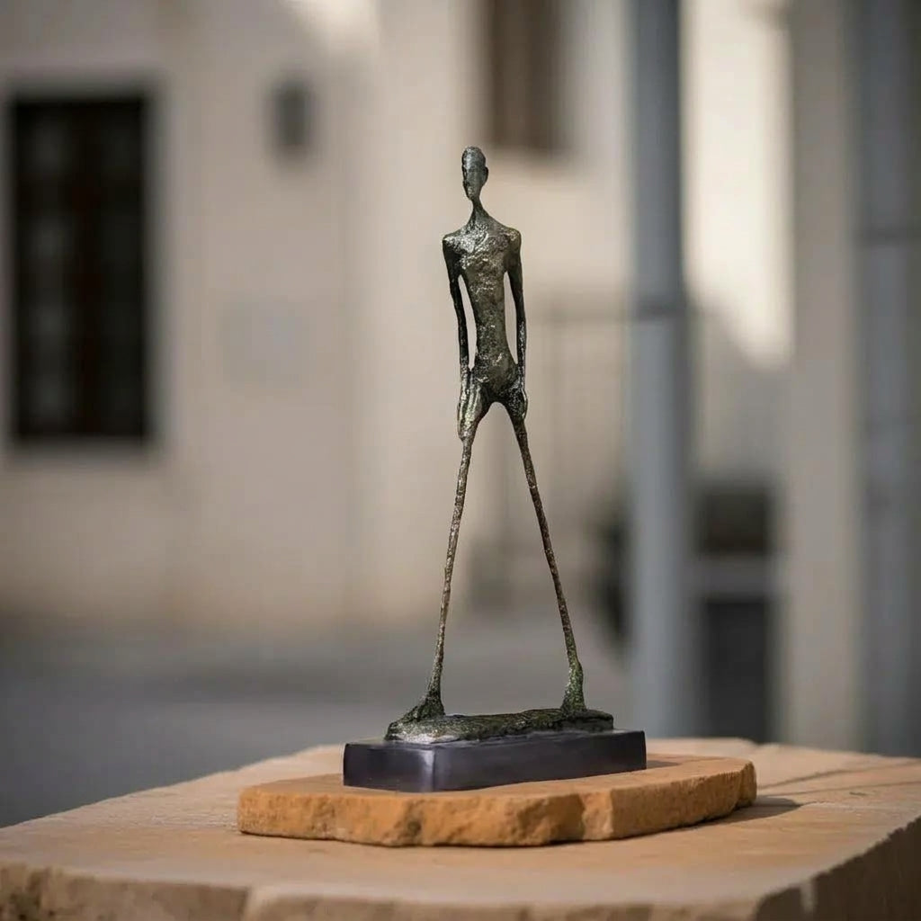 Abstract Walking Man Sculpture Modern Textured Metal Figurine