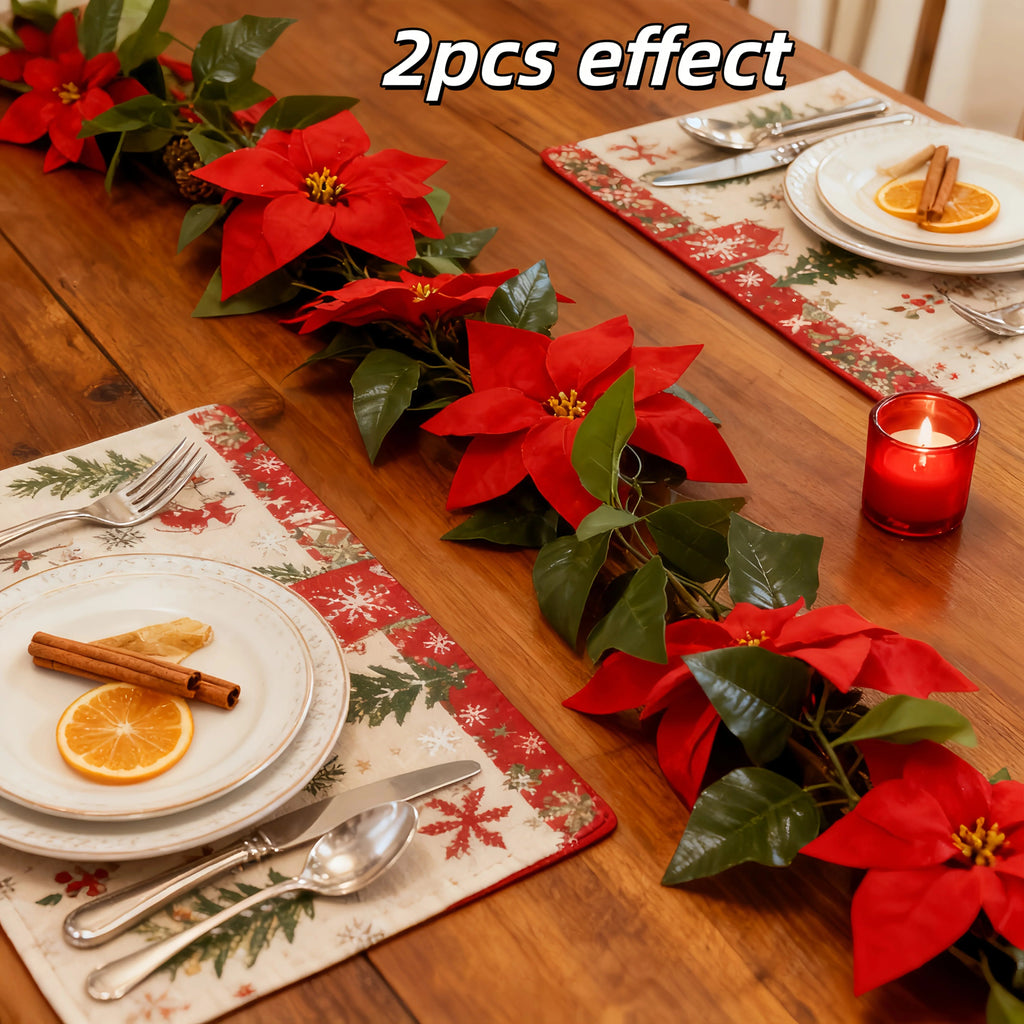 2-Pack Artificial Poinsettia Wreaths | Realistic Red Fake Christmas Wreaths for Christmas, Valentine's, Thanksgiving, and Halloween Decor | Suitable for Indoor/Outdoor Use on Stairs, Walls, Dining Tables | Maintenance-Free Pl House Of Avana [[SKU:HOA-FLR-037]]