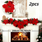 2-Pack Artificial Poinsettia Wreaths | Realistic Red Fake Christmas Wreaths for Christmas, Valentine's, Thanksgiving, and Halloween Decor | Suitable for Indoor/Outdoor Use on Stairs, Walls, Dining Tables | Maintenance-Free Pl House Of Avana [[SKU:HOA-FLR-037]]