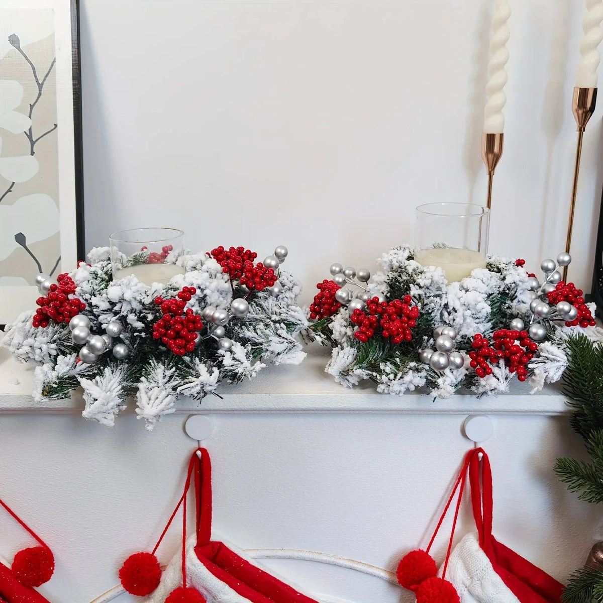 11.8-Inch Snow-Covered Red Berry Christmas Wreath - Realistic Snow Effect with Frosted Finish, All-Weather Resistant Artificial Flowers, Christma Candle Wreath, Christma Wreath, Christmas Home Decoration, Christmas Ornament, House Of Avana [[SKU:HOA-FLR-012]]