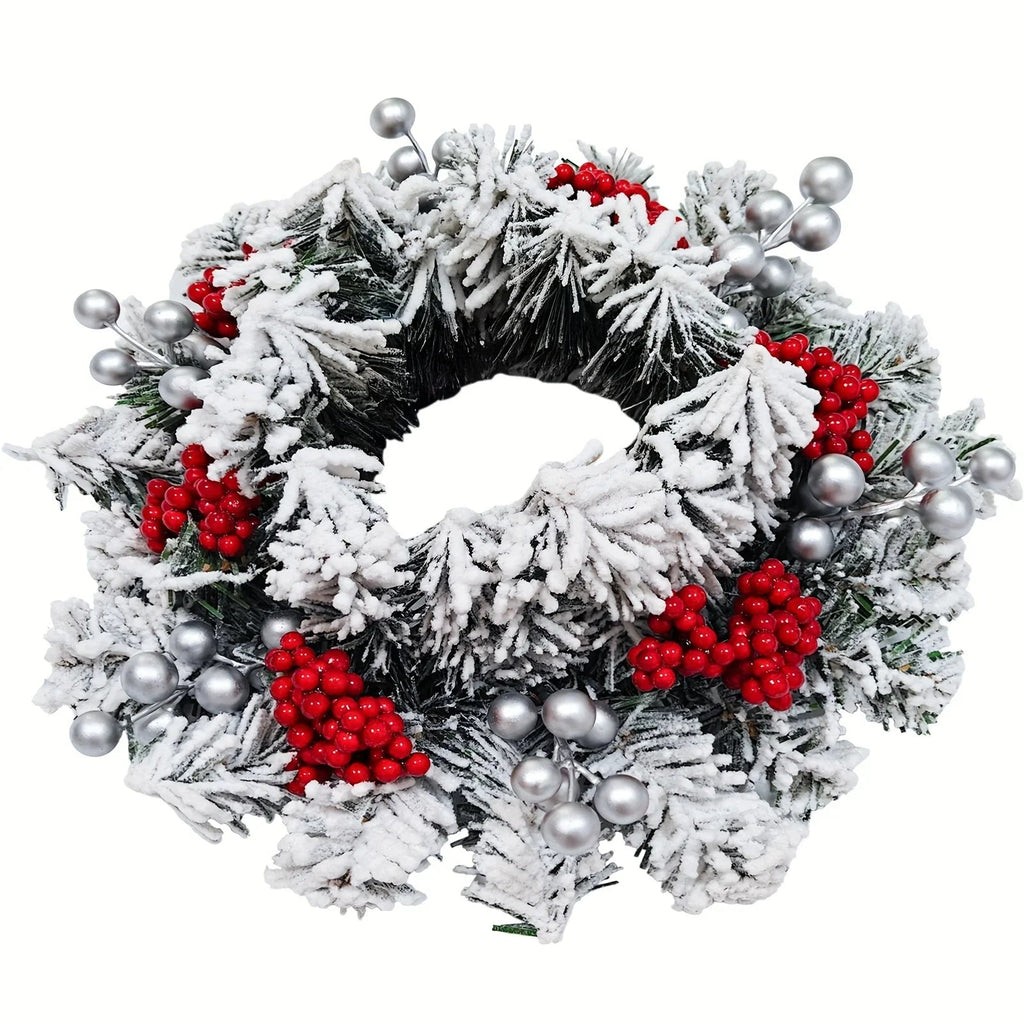 11.8-Inch Snow-Covered Red Berry Christmas Wreath - Realistic Snow Effect with Frosted Finish, All-Weather Resistant Artificial Flowers, Christma Candle Wreath, Christma Wreath, Christmas Home Decoration, Christmas Ornament, House Of Avana [[SKU:HOA-FLR-012]]