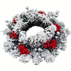 11.8-Inch Snow-Covered Red Berry Christmas Wreath - Realistic Snow Effect with Frosted Finish, All-Weather Resistant Artificial Flowers, Christma Candle Wreath, Christma Wreath, Christmas Home Decoration, Christmas Ornament, House Of Avana [[SKU:HOA-FLR-012]]