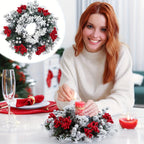 11.8-Inch Snow-Covered Red Berry Christmas Wreath - Realistic Snow Effect with Frosted Finish, All-Weather Resistant Artificial Flowers, Christma Candle Wreath, Christma Wreath, Christmas Home Decoration, Christmas Ornament, House Of Avana [[SKU:HOA-FLR-012]]