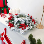 11.8-Inch Snow-Covered Red Berry Christmas Wreath - Realistic Snow Effect with Frosted Finish, All-Weather Resistant Artificial Flowers, Christma Candle Wreath, Christma Wreath, Christmas Home Decoration, Christmas Ornament, House Of Avana [[SKU:HOA-FLR-012]]