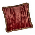 Red Fringed Silk Velvet Throw Pillow 20" X 20", back view - House Of Avana