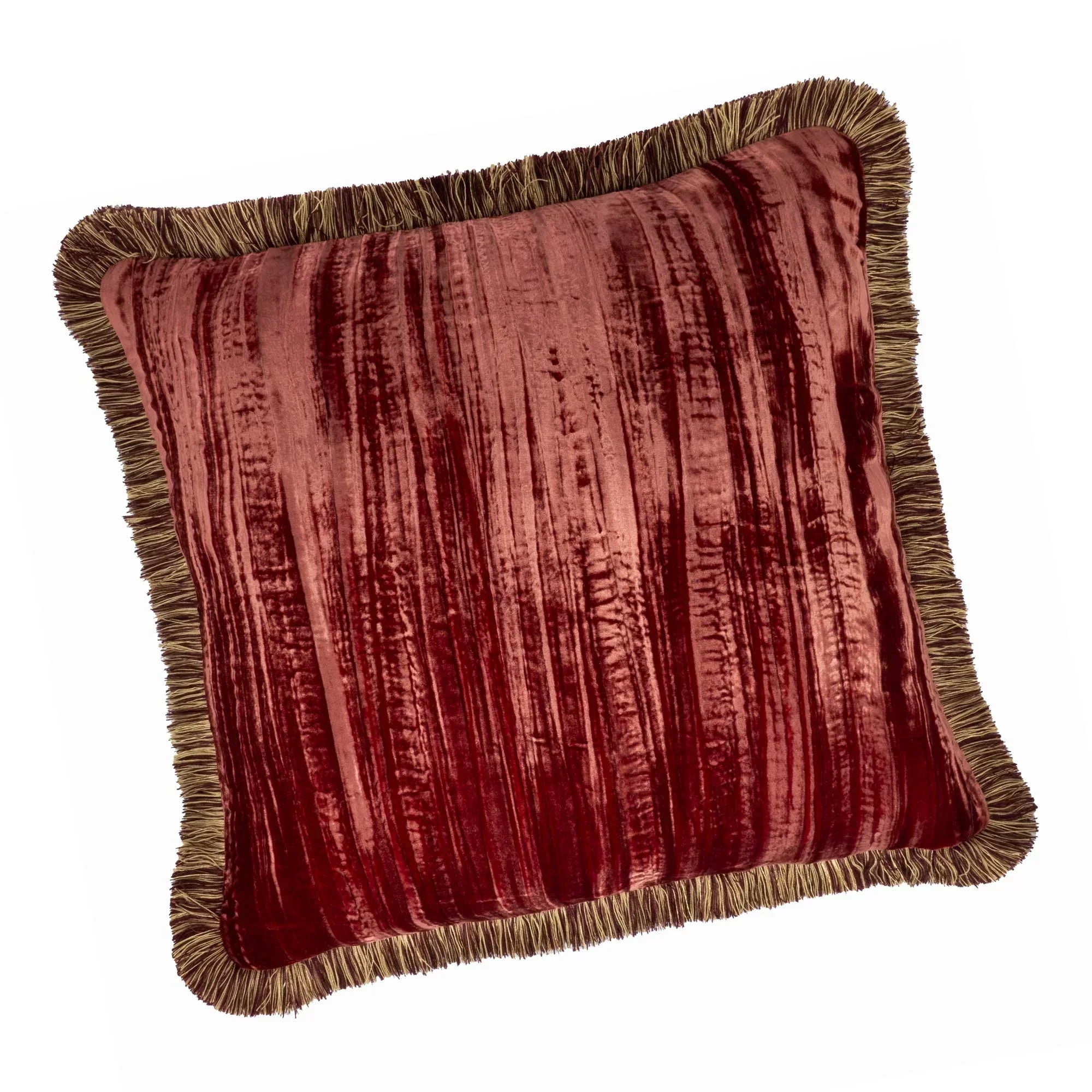 Red Fringed Silk Velvet Throw Pillow 20" X 20", back view - House Of Avana