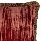Red Fringed Silk Velvet Throw Pillow 20" X 20", side view - House Of Avana