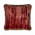Red Fringed Silk Velvet Throw Pillow 20" X 20", front view - House Of Avana