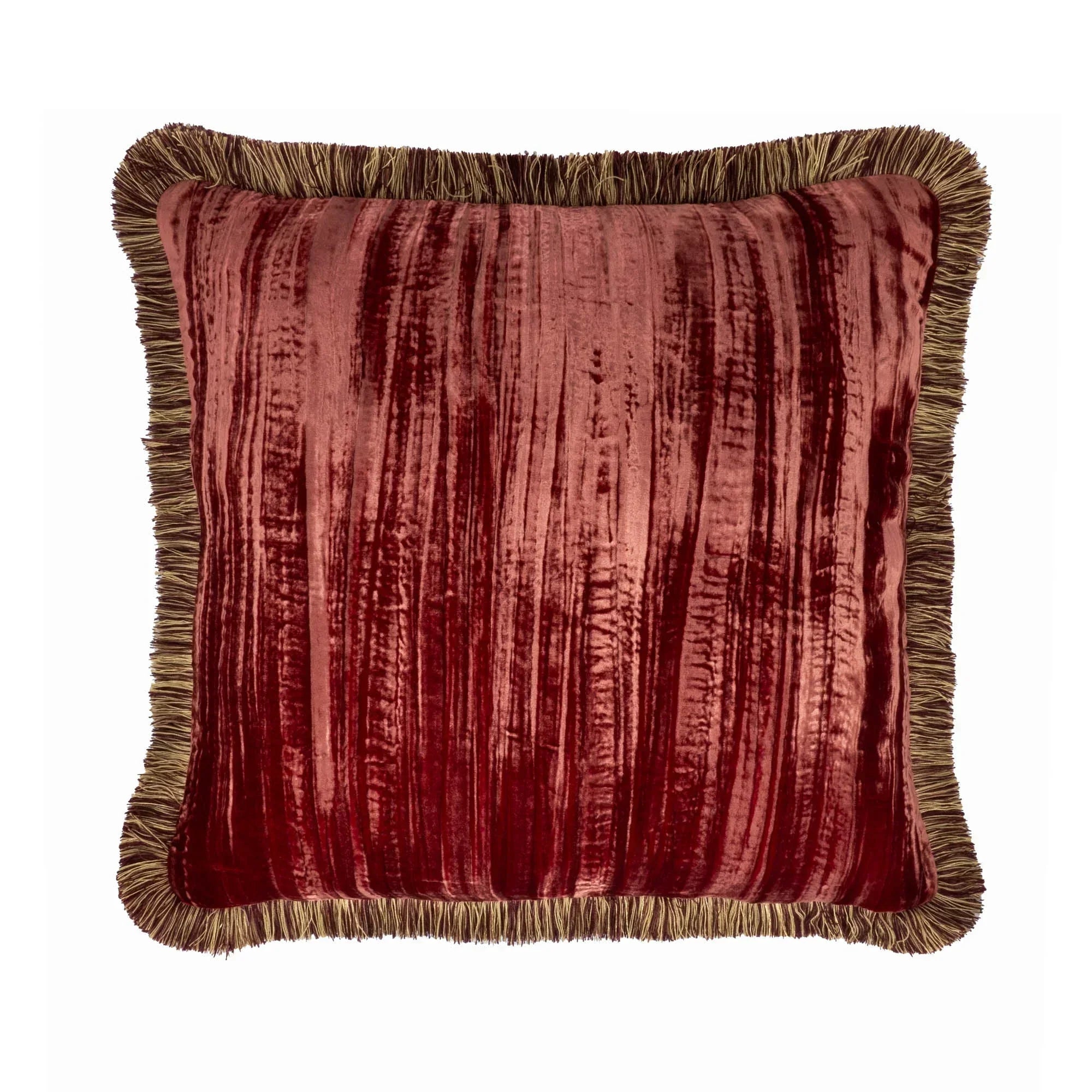 Red Fringed Silk Velvet Throw Pillow 20" X 20", front view - House Of Avana