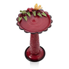 Red Metal Outdoor Garden Patio Birdbath with Decorative Bird Leaf Figurines