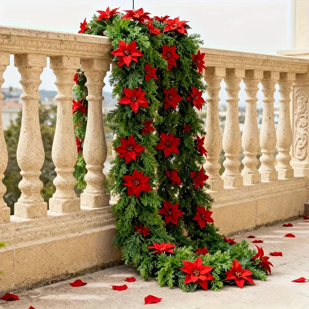1pc Large Christmas Artificial Red Poinsettia Pine Branches, Realistic Vines and Home Decor for Indoor/Outdoor Holiday Decoration, Suitable for Various Festive Ornaments, Christmas Tree Decorations, Christmas Tree Ornaments House Of Avana [[SKU:HOA-FLR-031]]