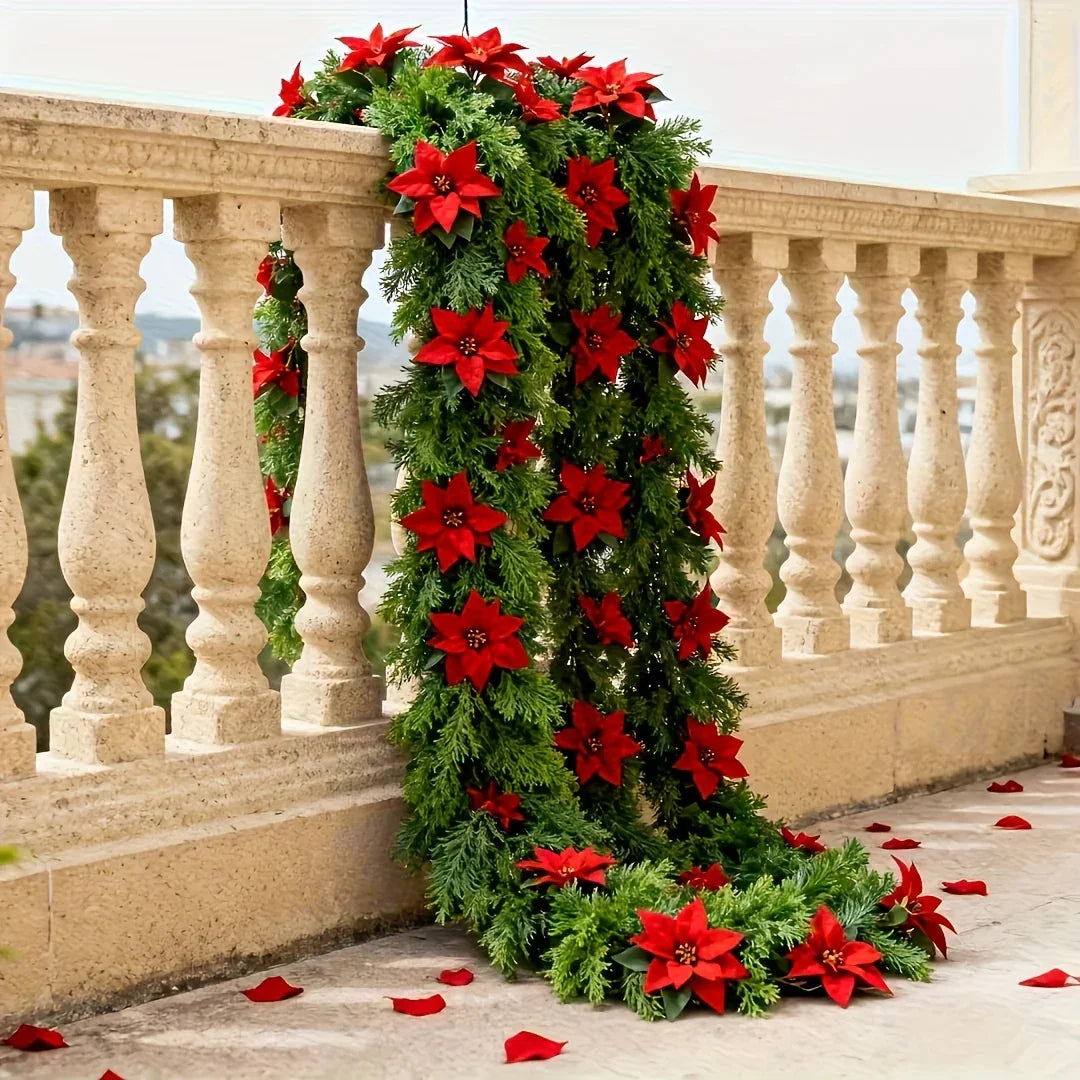1pc Large Christmas Artificial Red Poinsettia Pine Branches, Realistic Vines and Home Decor for Indoor/Outdoor Holiday Decoration, Suitable for Various Festive Ornaments, Christmas Tree Decorations, Christmas Tree Ornaments House Of Avana [[SKU:HOA-FLR-031]]