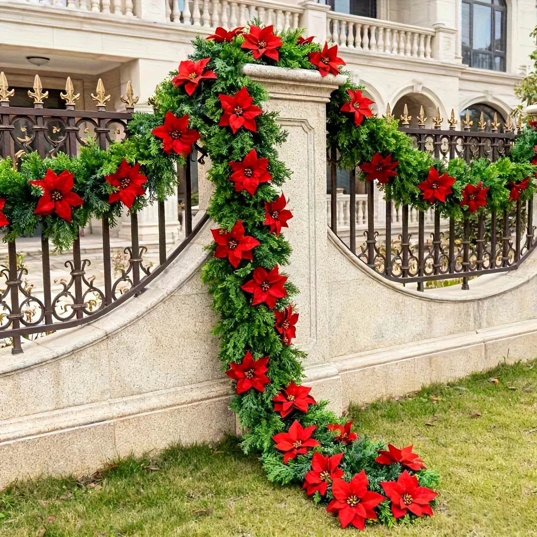1pc Large Christmas Artificial Red Poinsettia Pine Branches, Realistic Vines and Home Decor for Indoor/Outdoor Holiday Decoration, Suitable for Various Festive Ornaments, Christmas Tree Decorations, Christmas Tree Ornaments House Of Avana [[SKU:HOA-FLR-031]]