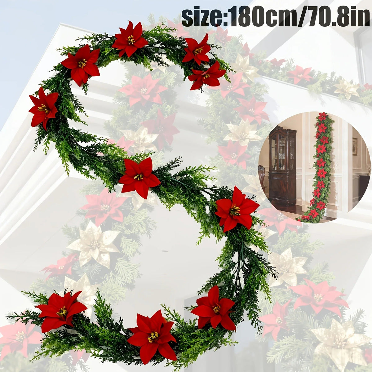 1pc Large Christmas Artificial Red Poinsettia Pine Branches, Realistic Vines and Home Decor for Indoor/Outdoor Holiday Decoration, Suitable for Various Festive Ornaments, Christmas Tree Decorations, Christmas Tree Ornaments House Of Avana [[SKU:HOA-FLR-031]]