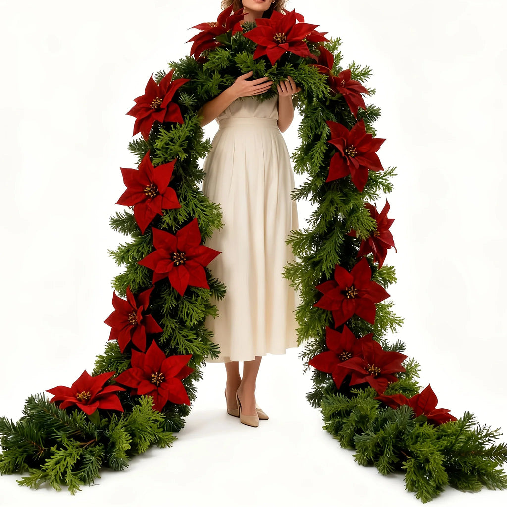 1pc Large Christmas Artificial Red Poinsettia Pine Branches, Realistic Vines and Home Decor for Indoor/Outdoor Holiday Decoration, Suitable for Various Festive Ornaments, Christmas Tree Decorations, Christmas Tree Ornaments House Of Avana [[SKU:HOA-FLR-031]]