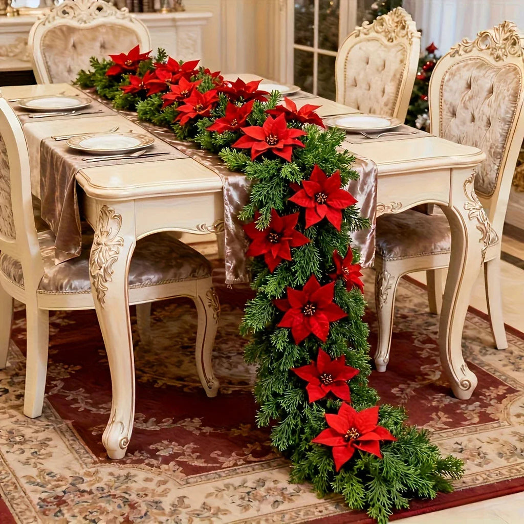 1pc Large Christmas Artificial Red Poinsettia Pine Branches, Realistic Vines and Home Decor for Indoor/Outdoor Holiday Decoration, Suitable for Various Festive Ornaments, Christmas Tree Decorations, Christmas Tree Ornaments House Of Avana [[SKU:HOA-FLR-031]]