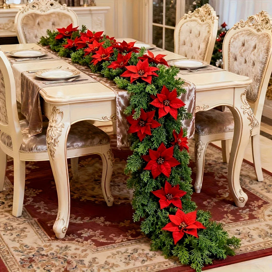 1pc Large Christmas Artificial Red Poinsettia Pine Branches, Realistic Vines and Home Decor for Indoor/Outdoor Holiday Decoration, Suitable for Various Festive Ornaments, Christmas Tree Decorations, Christmas Tree Ornaments House Of Avana [[SKU:HOA-FLR-031]]