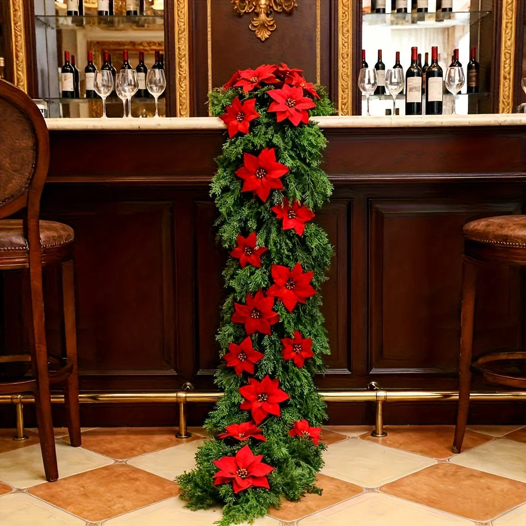1pc Large Christmas Artificial Red Poinsettia Pine Branches, Realistic Vines and Home Decor for Indoor/Outdoor Holiday Decoration, Suitable for Various Festive Ornaments, Christmas Tree Decorations, Christmas Tree Ornaments House Of Avana [[SKU:HOA-FLR-031]]