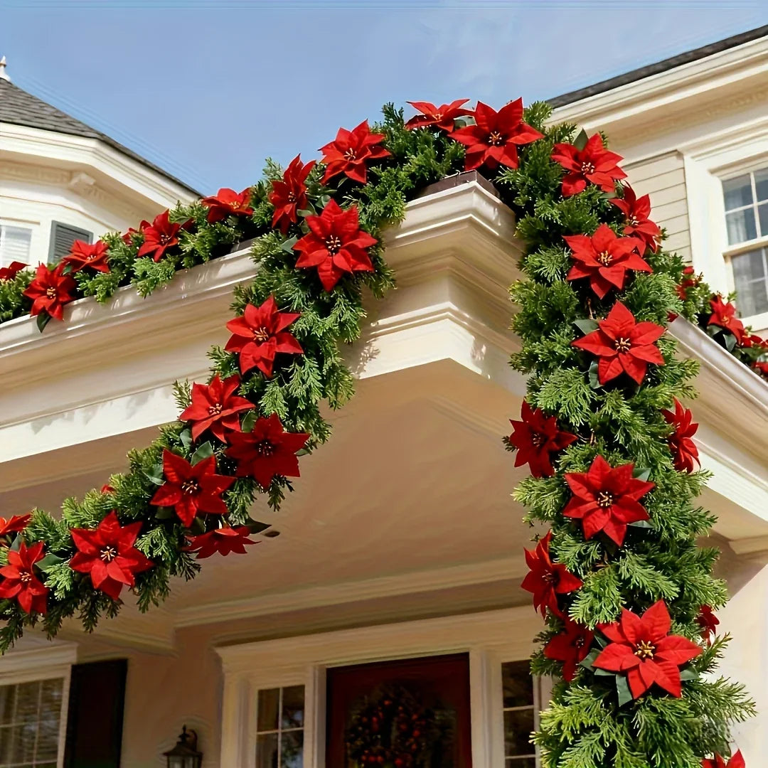 1pc Large Christmas Artificial Red Poinsettia Pine Branches, Realistic Vines and Home Decor for Indoor/Outdoor Holiday Decoration, Suitable for Various Festive Ornaments, Christmas Tree Decorations, Christmas Tree Ornaments House Of Avana [[SKU:HOA-FLR-031]]
