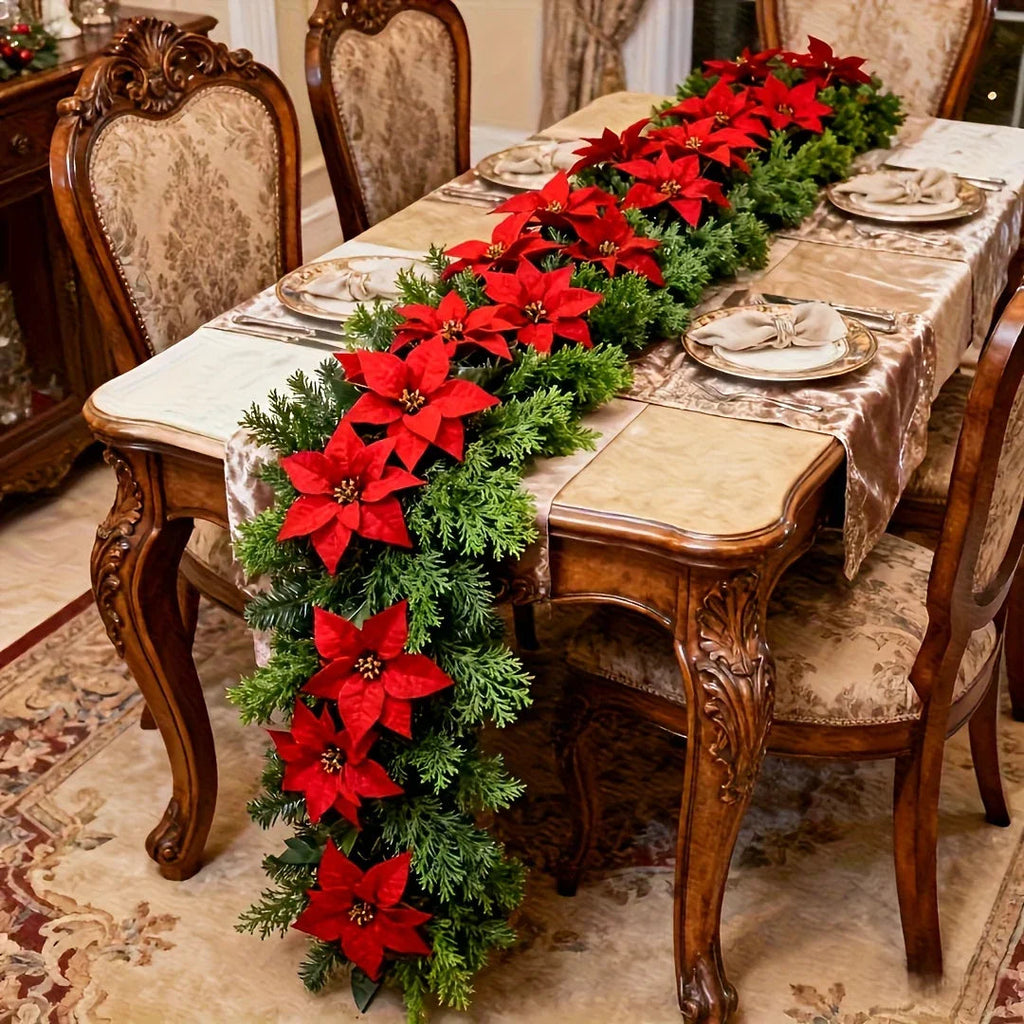 1pc Large Christmas Artificial Red Poinsettia Pine Branches, Realistic Vines and Home Decor for Indoor/Outdoor Holiday Decoration, Suitable for Various Festive Ornaments, Christmas Tree Decorations, Christmas Tree Ornaments House Of Avana [[SKU:HOA-FLR-031]]