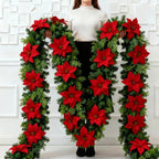 1pc Large Christmas Artificial Red Poinsettia Pine Branches, Realistic Vines and Home Decor for Indoor/Outdoor Holiday Decoration, Suitable for Various Festive Ornaments, Christmas Tree Decorations, Christmas Tree Ornaments House Of Avana [[SKU:HOA-FLR-031]]