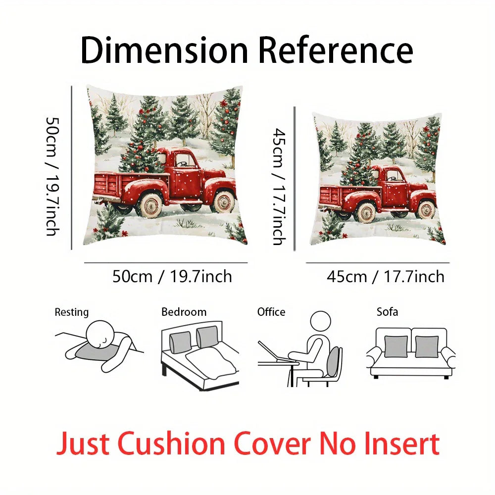 Super Soft Festive Red Truck & Christmas Tree Pattern Throw Pillow - Hidden Zipper Design, Suitable for Sofa Beds, Car Living Rooms, and Christmas Home Decor - Pillow Core Not Included House Of Avana