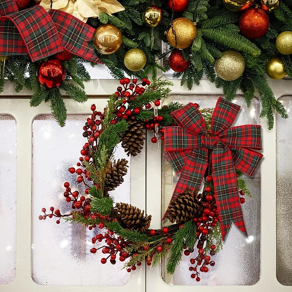 [Christmas Plaid Ribbon] 1 Roll/2 Rolls Red and Green Plaid Christmas Ribbon | 5 Yards, 2.5 inch Wired for Christmas Tree, Bow Making, Wreath Making, Holiday Decorations House Of Avana [[SKU:HOA-FLR-024]]