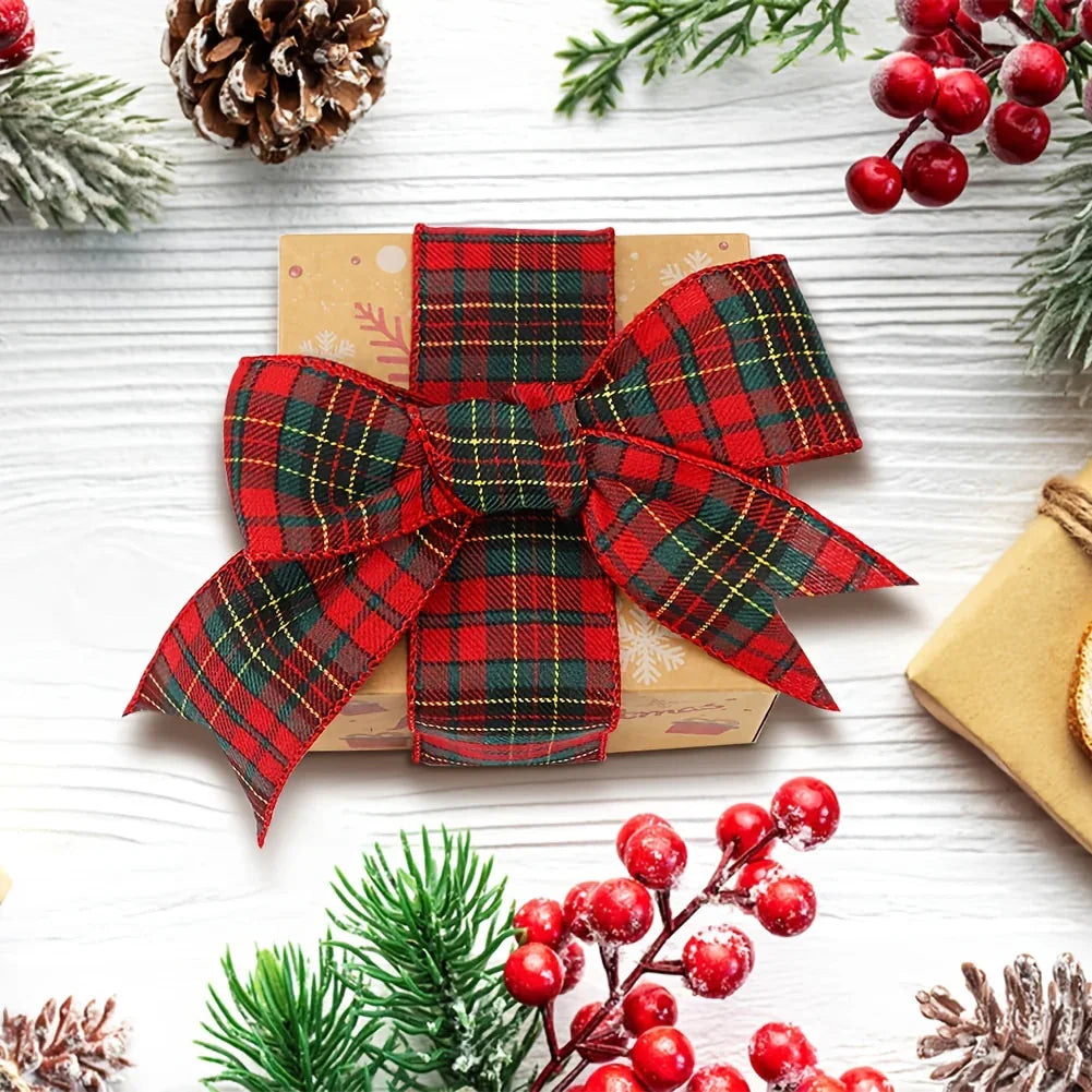 [Christmas Plaid Ribbon] 1 Roll/2 Rolls Red and Green Plaid Christmas Ribbon | 5 Yards, 2.5 inch Wired for Christmas Tree, Bow Making, Wreath Making, Holiday Decorations House Of Avana
