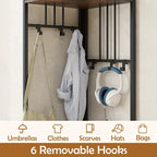 ERGOMASTER 4-in-1 Entryway Organizer: 180cm Tall Corner Coat Rack with Shoe Bench, 2-Tier Mesh Shoe Storage & 6 Removable Hooks - Space-Saving Hall Tree for Home or Retail Stores, Rustic Brown (Engineered Wood & Metal), Powde House Of Avana