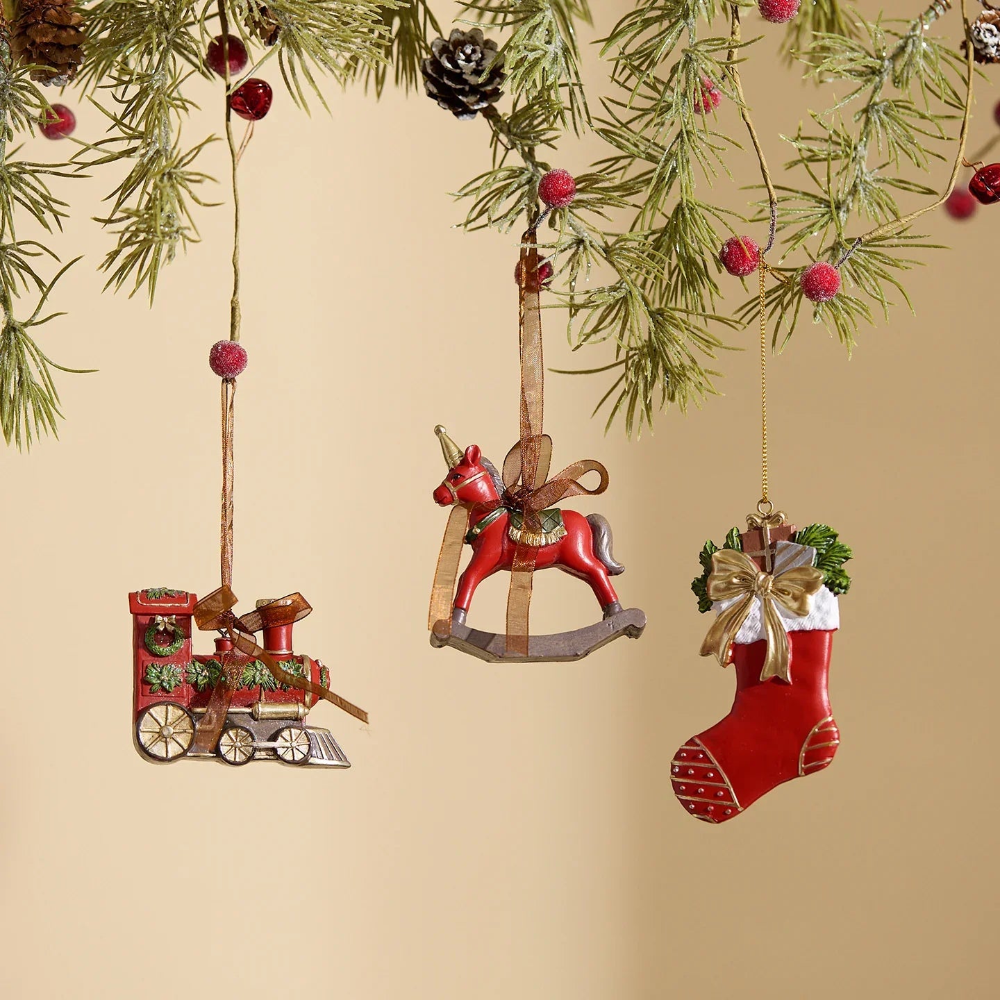 3pcs 3D Resin Christmas Tree Ornaments - Vintage Bell & Wreath Hanging Decorations, No Electricity Needed, Durable Plastic Holiday Gifts for Indoor/Outdoor Trees, Classic Style for Holiday Atmosphere, Christmas Tree Decoratio House Of Avana