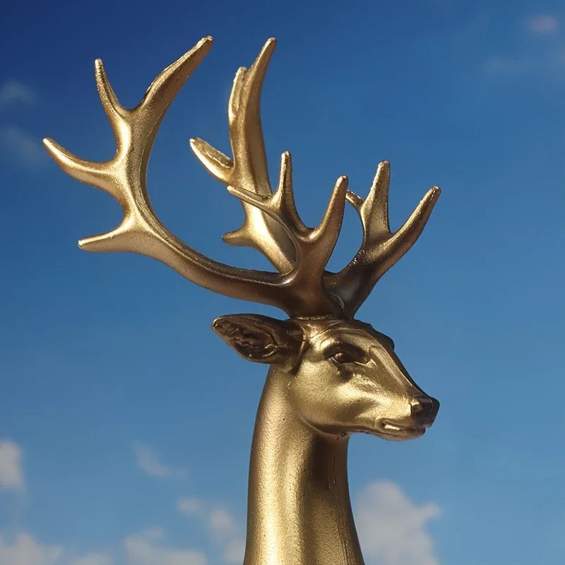 2pcs Black & Golden Deer Figurines - Elegant Standing Deer Statues with Antlers, Durable Plastic Christmas Decor for Home, Office, Living Room House Of Avana [[SKU:HOA-SCU-210]]