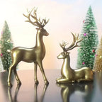 2pcs Black & Golden Deer Figurines - Elegant Standing Deer Statues with Antlers, Durable Plastic Christmas Decor for Home, Office, Living Room House Of Avana