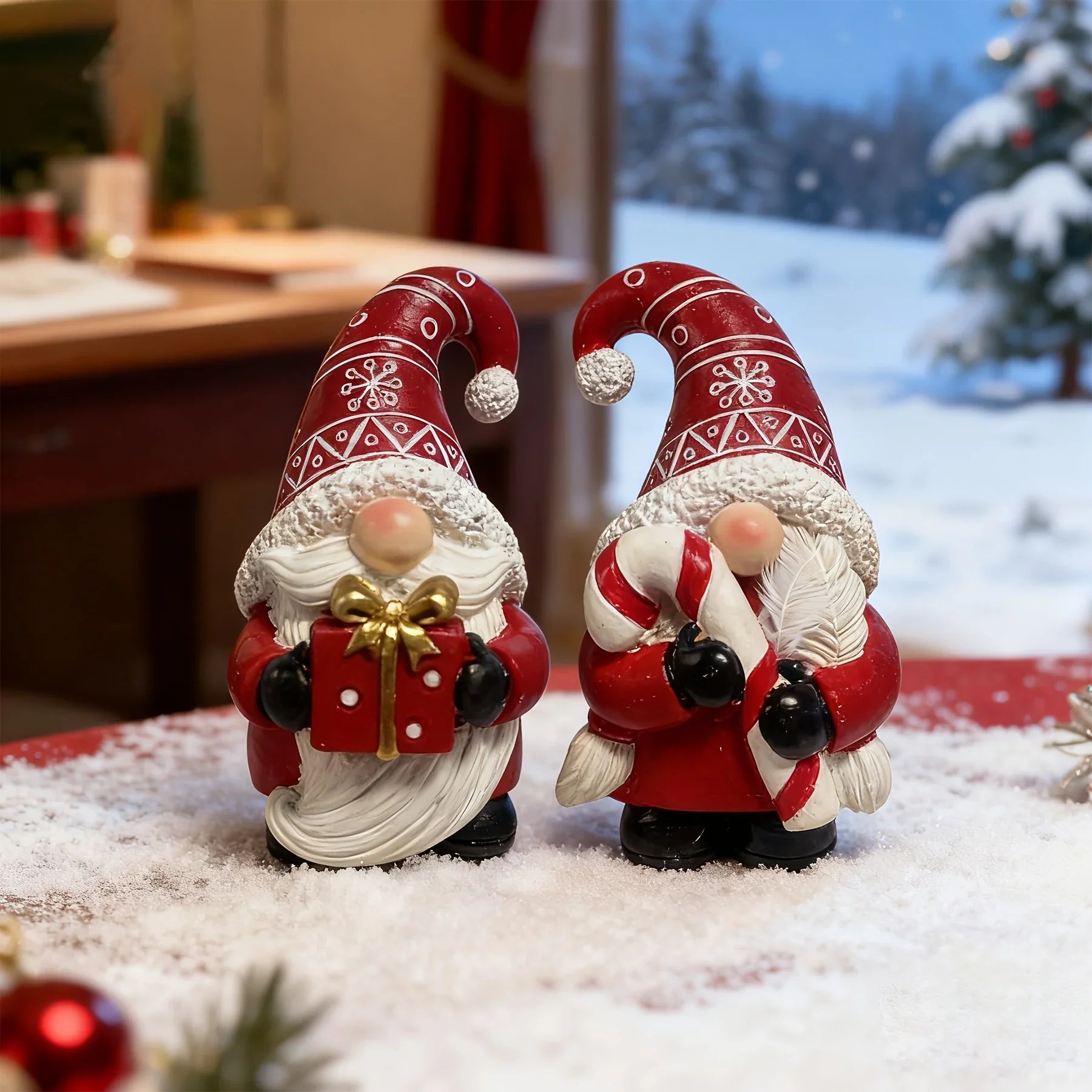 Heart-Shaped Gnome Figurine - Resin Christmas Decoration with Red & White Gnomes, Black Outstretched Arms & White Beard - Indoor/Outdoor Holiday Decor, Tabletop Centerpiece, Cottage-Style Ornament (No Feathers/Snow/Laser) House Of Avana