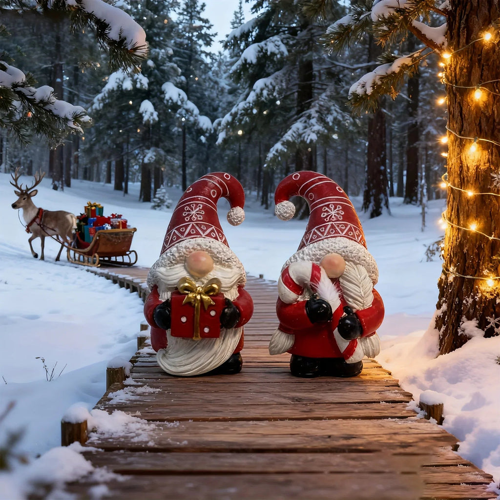 Heart-Shaped Gnome Figurine - Resin Christmas Decoration with Red & White Gnomes, Black Outstretched Arms & White Beard - Indoor/Outdoor Holiday Decor, Tabletop Centerpiece, Cottage-Style Ornament (No Feathers/Snow/Laser) House Of Avana [[SKU:HOA-SCU-241]]