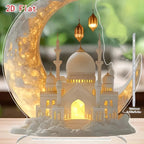 Acrylic Ramadan Crescent Moon Plaque with Islamic Design - House Of Avana