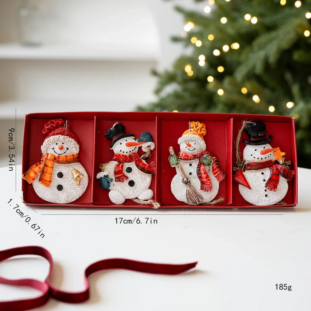 4pcs Festive Resin Santa and Snowman Ornaments - Red and Golden Decorations, Perfect for Holiday Party Decorations, Christmas Tree Ornaments, Plastic, No Electricity Needed, Christmas Decorations, Christmas Tree Decoration, C House Of Avana [[SKU:HOA-SCU-240]]