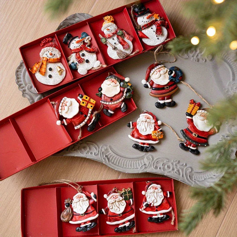 4pcs Festive Resin Santa and Snowman Ornaments - Red and Golden Decorations, Perfect for Holiday Party Decorations, Christmas Tree Ornaments, Plastic, No Electricity Needed, Christmas Decorations, Christmas Tree Decoration, C House Of Avana [[SKU:HOA-SCU-240]]