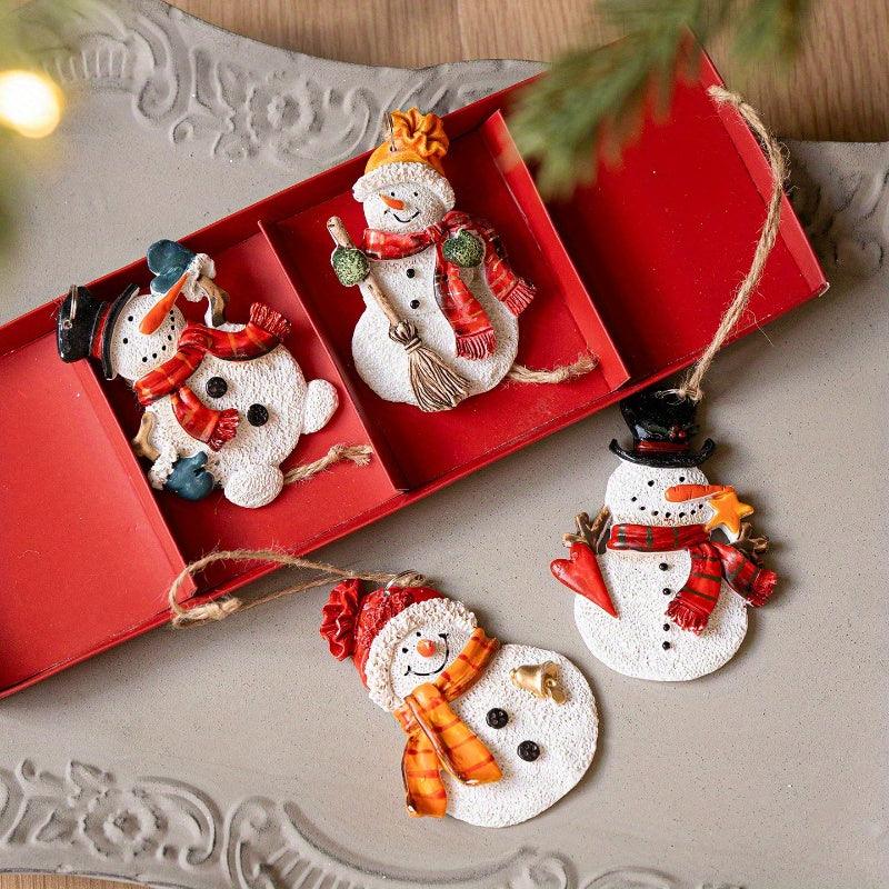 4pcs Festive Resin Santa and Snowman Ornaments - Red and Golden Decorations, Perfect for Holiday Party Decorations, Christmas Tree Ornaments, Plastic, No Electricity Needed, Christmas Decorations, Christmas Tree Decoration, C House Of Avana [[SKU:HOA-SCU-240]]