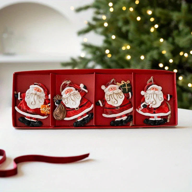 4pcs Festive Resin Santa and Snowman Ornaments - Red and Golden Decorations, Perfect for Holiday Party Decorations, Christmas Tree Ornaments, Plastic, No Electricity Needed, Christmas Decorations, Christmas Tree Decoration, C House Of Avana [[SKU:HOA-SCU-240]]