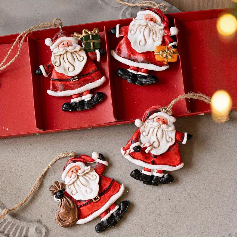 4pcs Festive Resin Santa and Snowman Ornaments - Red and Golden Decorations, Perfect for Holiday Party Decorations, Christmas Tree Ornaments, Plastic, No Electricity Needed, Christmas Decorations, Christmas Tree Decoration, C House Of Avana [[SKU:HOA-SCU-240]]