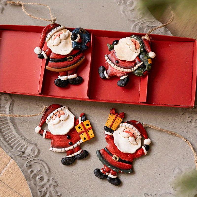 4pcs Festive Resin Santa and Snowman Ornaments - Red and Golden Decorations, Perfect for Holiday Party Decorations, Christmas Tree Ornaments, Plastic, No Electricity Needed, Christmas Decorations, Christmas Tree Decoration, C House Of Avana [[SKU:HOA-SCU-240]]