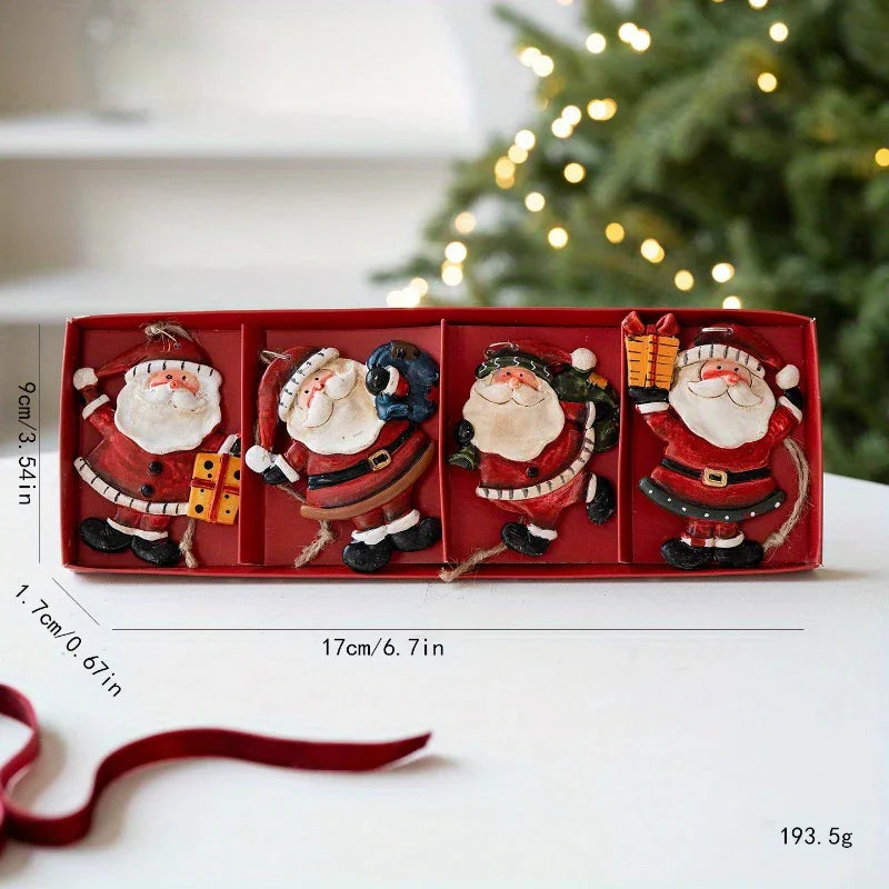 4pcs Festive Resin Santa and Snowman Ornaments - Red and Golden Decorations, Perfect for Holiday Party Decorations, Christmas Tree Ornaments, Plastic, No Electricity Needed, Christmas Decorations, Christmas Tree Decoration, C House Of Avana [[SKU:HOA-SCU-240]]