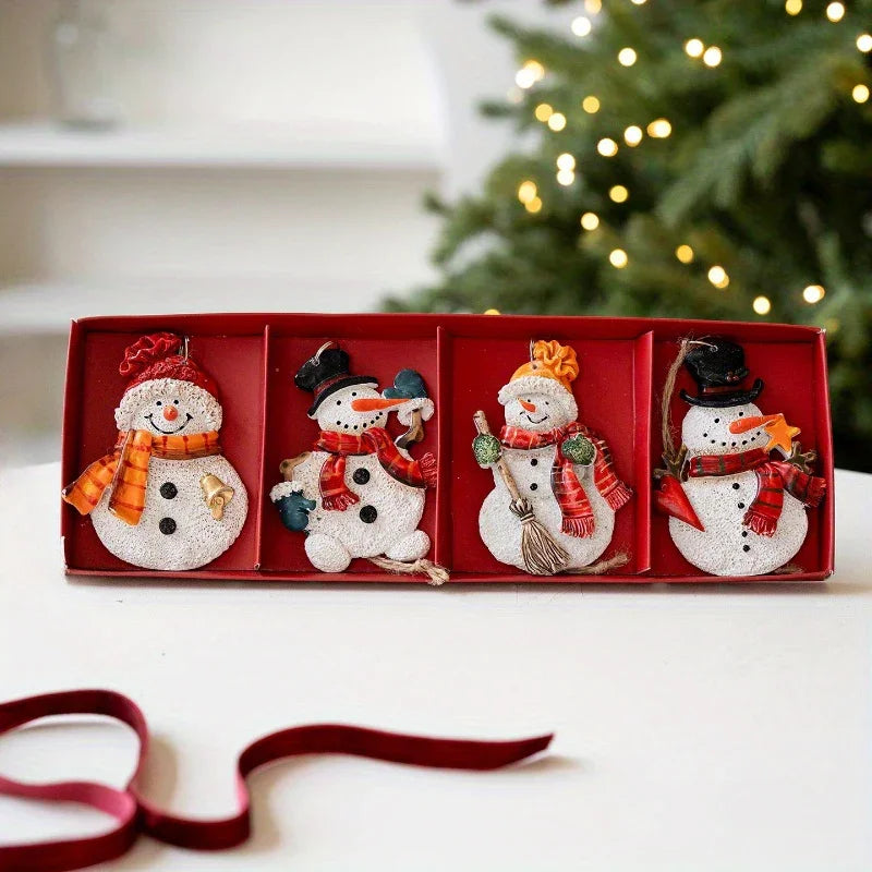 4pcs Festive Resin Santa and Snowman Ornaments - Red and Golden Decorations, Perfect for Holiday Party Decorations, Christmas Tree Ornaments, Plastic, No Electricity Needed, Christmas Decorations, Christmas Tree Decoration, C House Of Avana [[SKU:HOA-SCU-240]]