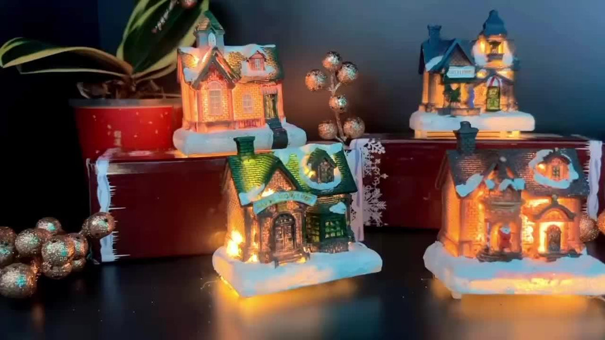 4pcs of Christmas Decorations Resin Small House Micro Landscape Christmas Creative Luminous Small House New Year Gifts Christmas Gifts Desktop Decoration Small Ornaments The Best Gift for Friends And Family House Of Avana [[SKU:HOA-SCU-221]]